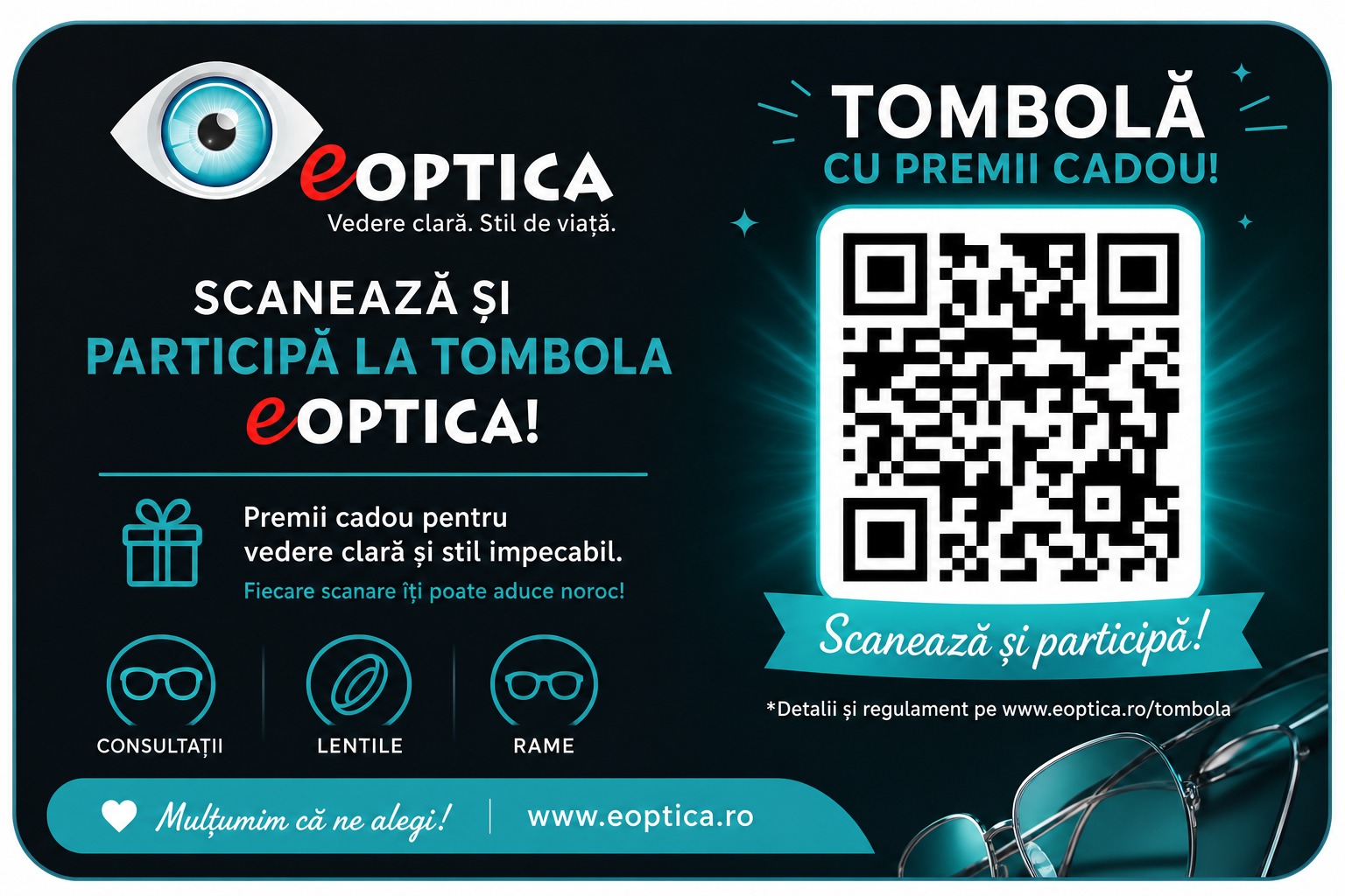 Cartea de vizită eOptica cu cod QR pentru tombolă